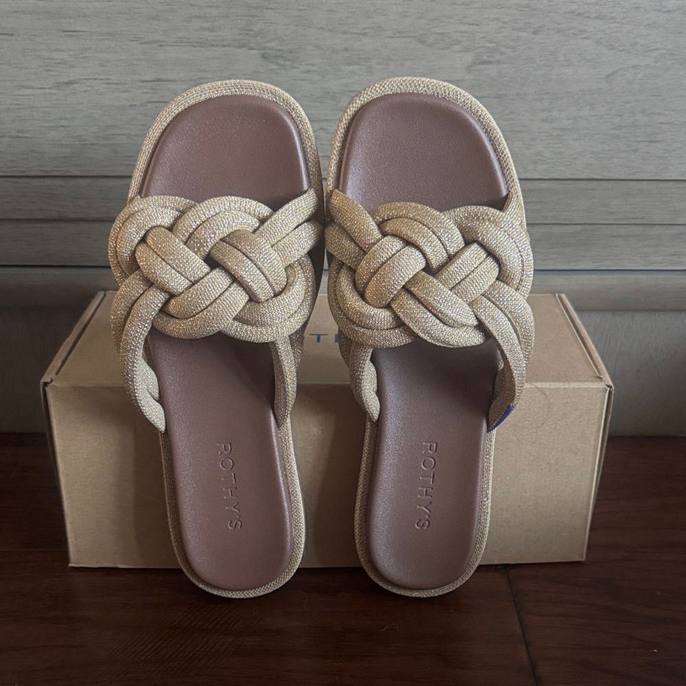 Rothy's Woven Tan Slide Sandals